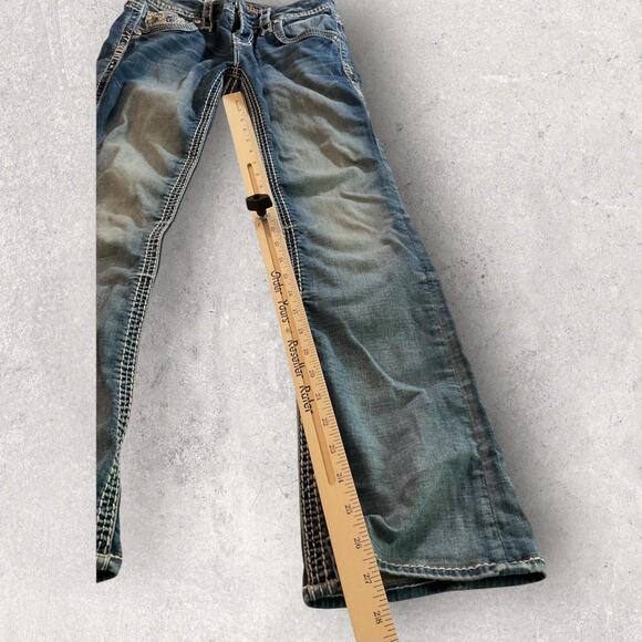 Rock Revival Daly Alt Women’s 26 Straight Leg Distressed Bling Denim Jeans - Picture 3 of 14